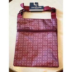 Juncture‎ Red Floral design Crossbody Bag Sac adjustable strap 8 x 9 1/2 inches